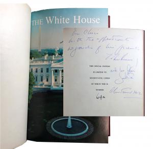 John F. and Jacqueline Kennedy signed copy of The White House: A Historic Guide, a gift at the White House’s 1962 Christmas party, the couple’s last Christmas together (est. $6,000-$8,000).