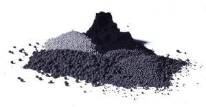 Three types of carbon black materials in different shades of black