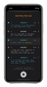 A screenshot of Wiating for Cue in the coldRead app for iPhone 11