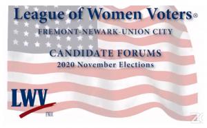 An image of the League of Women Voters logo is shown with the caption 'CANDIDATE FORUMS 2020 NOVEMBER ELECTIONS'