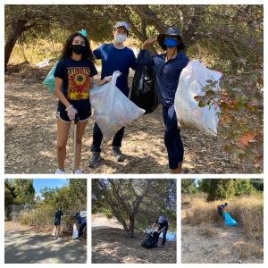 A collage is shown of different individuals picking up trash at Alameda Creek.