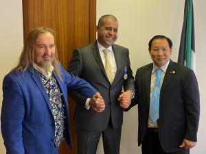 His Excellency Adam Al Mulla, Permanent Delegate Ambassador, His Excellency Thierry Rayer, Ambassador of the World League for the Right to Happiness and and Mr. Bernard Sok