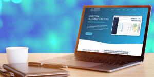 Image of a desk with a laptop showing lead generation and sales automation software