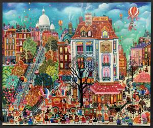 Parisian scene depicting the village of Montmartre by Hiro Yamagata (Japanese/American, b. 1948), titled simply Montmartre, 25 ¾ inches by 21 ¼ inches (sight, less frame) ($12,000).