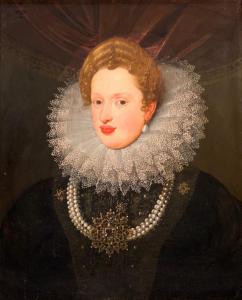 Stunning 17th century English, Netherlands or Spanish School oil portrait of a Royal or Court Lady, unsigned and unframed, with a panel size of 27 inches by 22 inches ($14,760).