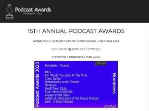 Writers of the Future Podcast was recognized as a finalist in the Podcast Awards: The People's Choice