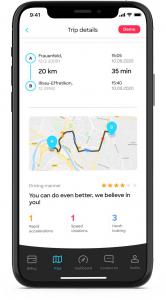 Screenshot kasko2go app, evaluation driving manner