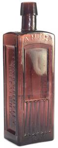 Constitution Bitters bottle, circa 1865-1875 (Seward & Bentley, Buffalo, N.Y.), medium pink amethyst in color and in perfect condition, 9 ¼ inches tall ($23,000).