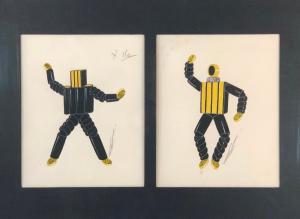 Works on paper by Erté will be led by a pair of gouache on paper paintings titled Two Robot Costumes for Theatre, each signed lower right in ink and framed together (est. 2,000-$4,000).