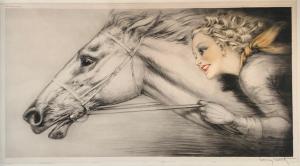 Icart works on paper will be led by a drypoint and aquatint etching titled Thoroughbreds (or “Pur-Sang”), done with hand-coloring in 1938, signed in pencil lower left (est. $2,000-$4,000).