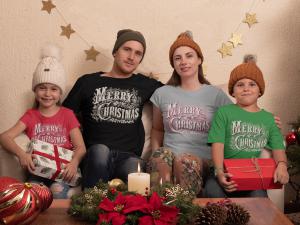 A family enjoying their holidays with matching shirts