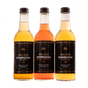 Woodies Kombucha Flavours, Ginger, Raspberry, Orange and Hibiscus