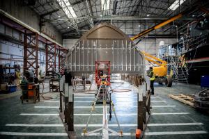 Image showing the first aluminium frame of the explorer vessel in UK shipyard