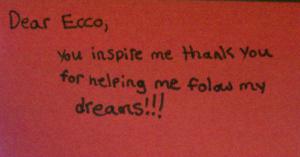 Ecco receives a thank you from a child in Colorado.