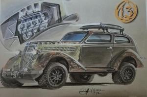 Artist rendering of Jason Ludwin's 1936 Ford Sedan build