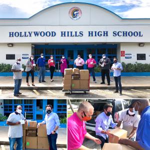 613MED donates masks, sanitizer, and gloves to Hollywood Hills High School in Hollywood, FL.