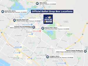 A map is shown with all listed official ballot drop box locations.