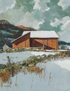 Oil on Masonite painting by Eric Sloane (American, 1905-1985), titled New England Red, circa 1978, signed, 36 inches by 28 inches (est. $10,000-$15,000).