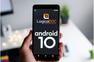 Smartphone with LogicalDOC logo and Android 10