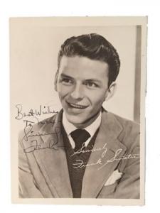 Original and authentic black and white publicity still of Frank Sinatra from the 1930s or ‘40s, signed “Best Wishes to Max, Sincerely, Frank” (est. $1,000-$3,000).