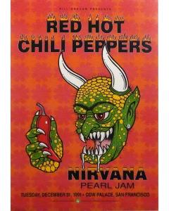 Bill Graham Presents Red Hot Chili Peppers/Nirvana/Pearl Jam New Year's Eve concert poster, 1991. Est. $1,000-$1,500