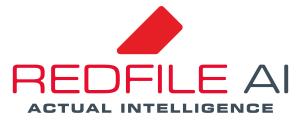 RedFile AI LLC logo - solid red trapezoid