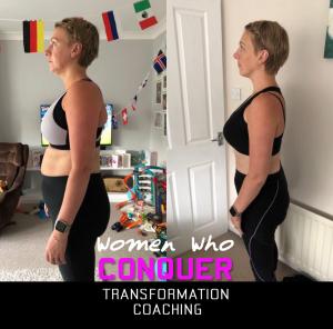a side by side comparasion of one of Adam Grayston's  health and fitness transformation coach clients
