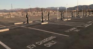 Rows of EVSEs on Fairplex main parking lot