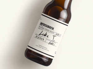 Close up bottle of IMPOSSIBREW Lager Pre-Release Limited Edition.
