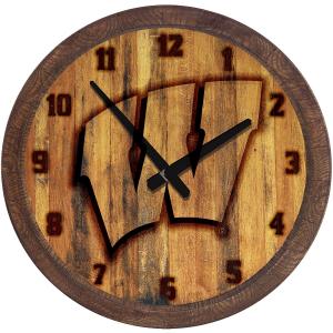 Wisconsin Badgers: Branded "Faux" Barrel Top Wall Clock