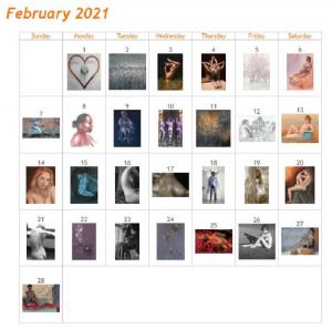  Feb 2021 Art of the Day Calendar with 28 artworks, each work Art of the Day.