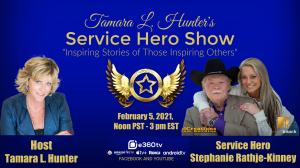 Graphic of Service Hero Show honoring Stephanie Kinney Friday, Feb 5 at Noon PST.