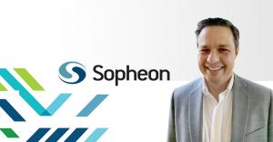 Picture of Mike Bauer on a background showing the Sopheon company logo