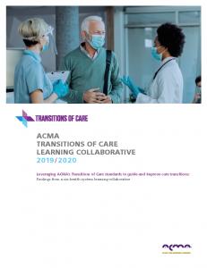 Front Page of the Transitions of Care Learning Collaborative report.