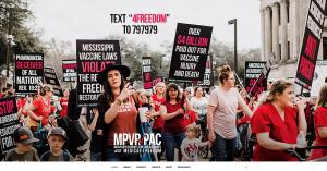 MPVR PAC website photograph of many Mississippians with signs marching for medical freedom at the State Capitol