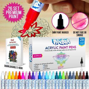 26-pack medium tip acrylic based paint pens by Pintar Art Supply with downloadable coloring book