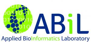 Logo for ABiL, containing the words Applied Bioinformatics Laboratory and an image of the double helix.