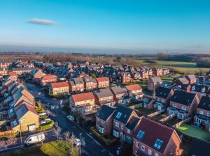 Aerial Houses Residential British England Drone Above View Summer Blue Sky