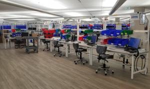 General Motors ventilator factory workbenches