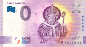 Commemorative Saint Patrick 0 Euro souvenir banknote from Euro Note Souvenir Ltd in Galway, Ireland