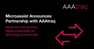 AAAtraq logo with words agreeement will enhance digital accessisibilty for technology purchasing and two arrows each pointing in the opposite direction