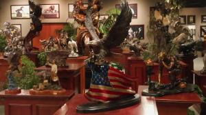 Spirit of American eagle on flag in treasure investments corp & foundry michelangelo's museum showroom