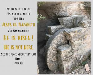 A tomb in the hilly side of Elah Valley, in Israel shows the round stone of the opening rolled open. Whlle this tomb is not in Jerusalem, it is NOT the tomb of Christ, but shows what a wealthy Jewish family tomb  was like.