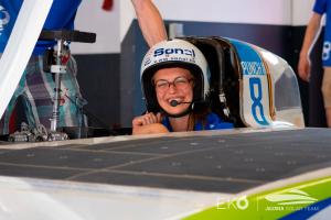 An Agoria Solar Team driver prepares to get underway at the Bridgestone World Solar Challenge in 2019.