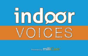Indoor Voices logo on blue background