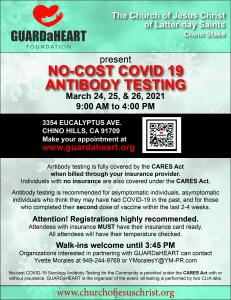 No Cost COVID-19 Antibody Event in Chino Hills on March 24-26, 2021