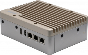 The image shows one side of the BOXER-8253AI with two POE PSE ports and one LAN port, and two HDMI ports. One HDMI port is an input.