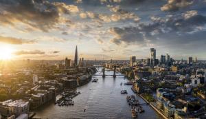 Panoramic view to the skyline of London during sunset, United Kingdom
