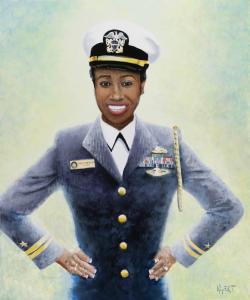 Images show a women U.S. Navy Lietenuant in a full dress uniform