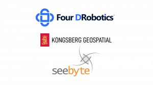 logos for Four DRobotics Corp, Kongsberg Geospatial Ltd, and SeeByte